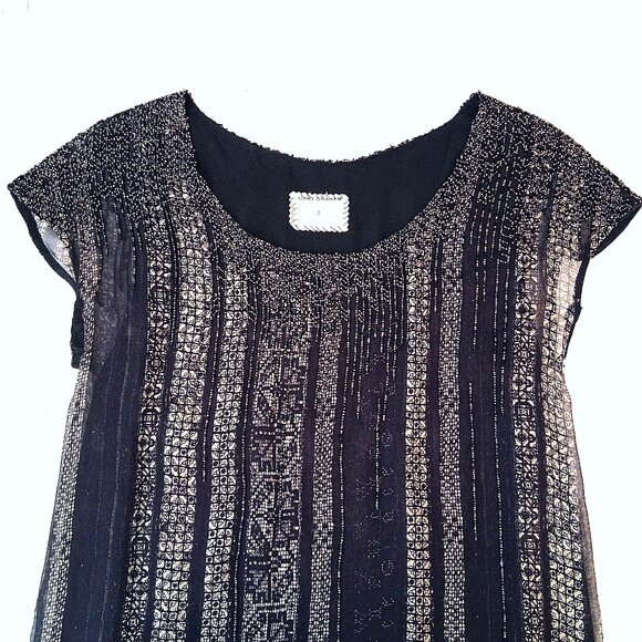 Gary Graham Silk Beaded Shift Dress Sage Green Black Glass Beads SZ 2 - Picture 9 of 12